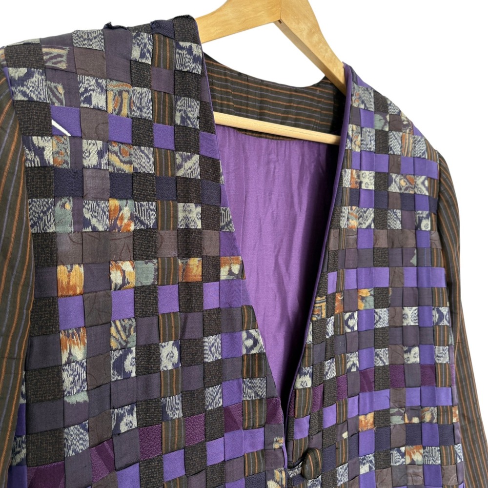 VTG Patchwork Kimono Jacket Purple Brown Deconstr… - image 2